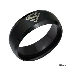 8MM Men's Stainless Steel Band Ring Superman Logo